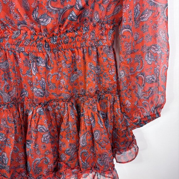Misa Anthropologie Lorena Dress Orange Floral Chiffon Mini Ruffles - Picture 4 of 11